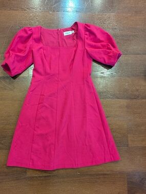 Eliza J Hot Pink Square Neck Puff Sleeve Dress